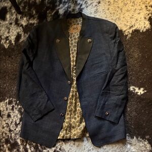 Austrian Men’s Jacket — Dark Blue Blazer with Olive Lapels